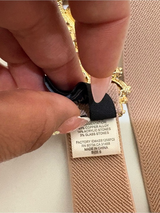 BCBGMAXAZRIA Nude Blush Stretch Belt Gold Jeweled Embellished Front Closure S